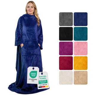 heimtexland ® Ärmeldecke TV Kuscheldecke mit Ärmeln Taschen Fußsack Super Soft Flanell tragbare Decke Ganzkörperdecke Typ870 Royalblau 200x170 cm