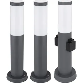 3er Set RGB LED Sockelleuchte, Edelstahl, 2x Steckdose - Grau