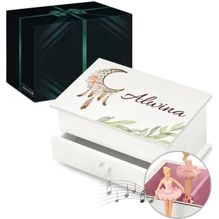 Maverton personalisierte Musik Schmuckdose mit Aufzieh-Spieluhr - Schmuckkästchen Ballerina - Musikspieldose für Mädchen zur Geburt - zum Geburtstag - Weihnachtsgeschenke - mit Schublade - Traumfänger