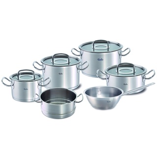 Fissler Original-Profi Collection / Edelstahl-Topfset, 6-teilig, inkl. Innenskalierung, Glas-Deckel, Dämpfeinsatz, Sauteuse - Induktion, Silber