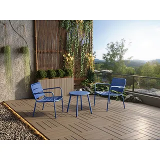 Garten-Sitzgruppe: Beistelltisch + 2 stapelbare Sessel - Metall - Dunkelblau - MIRMANDE von MYLIA