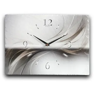Kreative Feder Wanduhr Design-Wanduhr aus Stein (Keramik) mit flüsterleisem Uhrwerk (ohne Ticken; außergewöhnlich & modern; Größe ca. 35x25cm) silberfarben