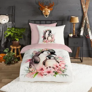 Traumschlaf Flanell Tiere Pink 135 x 200 cm + 80 x 80 cm