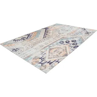 Teppich ANDAS "Ruben" Teppiche Gr. B/L: 240 cm x 330 cm, 10 mm, 1 St., bunt (multi, blau) Baumwollteppiche Vintage, dezenter Glanz, flacher Teppich, bunt, weich
