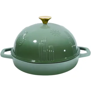 Flavehc Brotofen Gusseisen Brot Dutch Oven mit Cloche Deckel zum Brotbacken Grün Emaillierter Gusseisen Brotofen mit Kuppeldeckel für Sauerteig, 9,8 Zoll