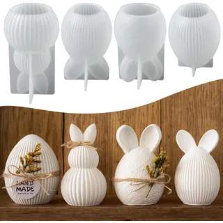 4er Set Silikonformen Ostern – Hase Ei Kerzenform Für Gips Und Sojawachs Diy Frühjahrsdekoration