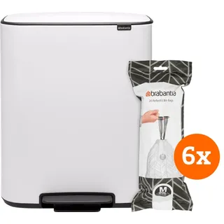 Brabantia Bo Treteimer 60 Liter Weiß + Müllbeutel (120 Stück)