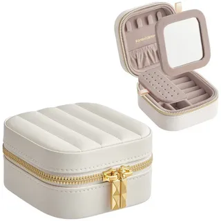 SONGMICS HOME Schmuckkasten Reise, Schmuckbox klein, PU mit Nähten, Reißverschluss, Geschenkidee 10.5 cm