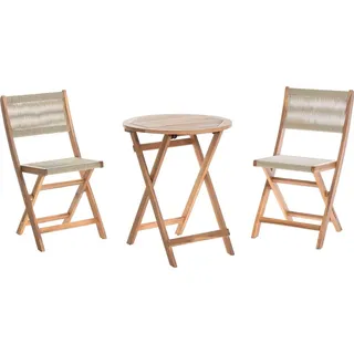 BELIANI Bistro Set Beige Akazienholz mit Seilgeflecht 1 Gartentisch 2 Gartenstühle Klappbar Skandinavisches Modernes Design Gartenmöbel Balkonmöbel - Beige/Braun