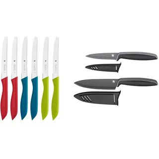 WMF Classic Line Frühstücksmesser Set 6-teilig, 23 cm, Brötchenmesser Wellenschliff, bunt & Messerset 2-teilig TOUCH schwarz 2 Messer Küchenmesser mit Schutzhülle antihaftbeschichtet Kochmesser