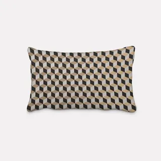 SCHÖNER LEBEN. Dekokissen SCHÖNER LEBEN. Kissenhülle Jacquard 3D Würfel schwarz gold ecru schwarz rechteckig | 40 cm x 60 cm