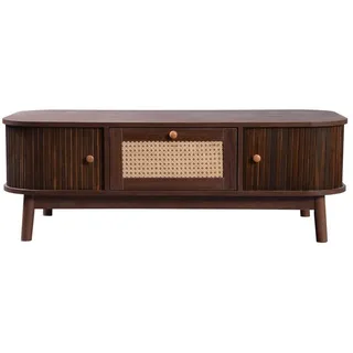 Fine Life Pro Couchtisch (Natürlicher Rattan-Kaffeetisch mit), Massivholztüren und Landhaus-Charme beige