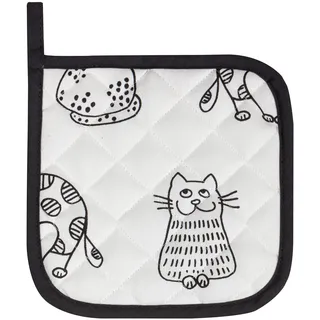 Kracht Küchen Textilien Katzenreihe Baumwoll Topflappen bedruckt 22x22 cm schwarz-weiß 2er Pack - weiß;schwarz