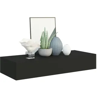 vidaXL Wandregal mit Schublade Schwarz 60x23,5x10 cm MDF