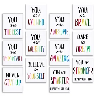 12 Stück inspirierender Druck, Wandposter, motivierendes Zitat, Aquarell-Wörter, Poster, ästhetisches Poster, ungerahmt, Leinwand, Spruch, Malposter für Kinderzimmer, moderne Dekoration (Weiß, 20,3 x