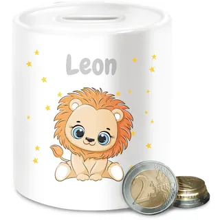 Spardose - Süßer Löwe Löwen Löwenmotiv König der Tiere Lion - Unisize - Weiß - Sternzeichen babyspardosen zur Geburt Tier spardosen kinderspardose Leo Keramik Kinder Lions Geschenke Loewen