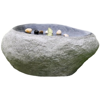 Dehner Gartenbrunnen Rock mit LED, 60 x 40 x 27.5 cm, Polyresin, 60 cm Breite, beleuchtetes Kunststein-Wasserspiel komplett mit Pumpe, Trafo und LED grau