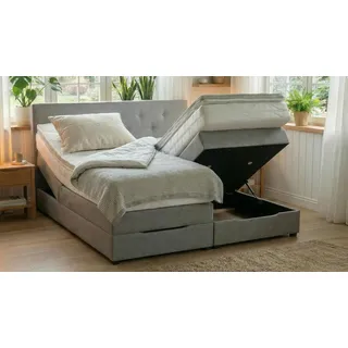 PAARA Boxspringbett mit Bettkasten Anti-Rutschmatten Taschenfederkern Matratze Kaltschaum Topper Komplettset - Jedes Bett EIN Unikat - Made in Germany (120 x 190 cm)