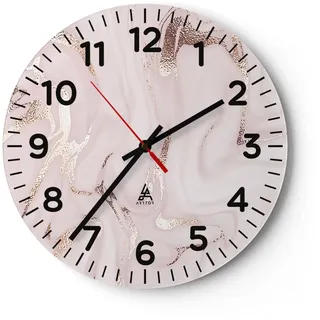 Modern Wanduhr Rosa Marmor verschüttet 30x30cm Rund Klein Wand Uhr Glas Analog Zimmeruhren Küche Büro Wohnzimmer Glasuhr Wall Clock Dekoration Design Wanddekoration Küchenuhr C4AR30x30-4799