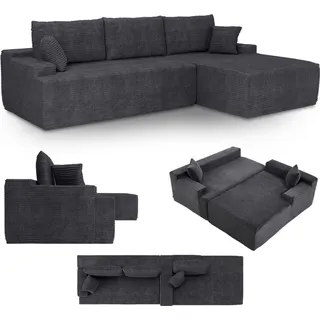 Juskys Eckcouch Cord 3-Sitzer Dunkelgrau
