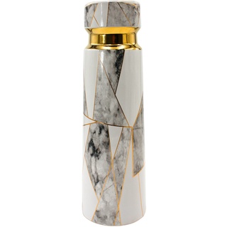 Edle hochwertige Keramik Vase in Weiß mit Marmor-Muster und goldfarbenen Linien, Größe: H/Ø ca. 35 x 11 cm