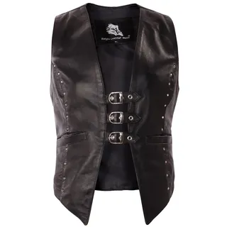 Bangla 3001 Damen Lederweste Weste mit 3 Schnallen vorne Schwarz XS-XXL - XXL