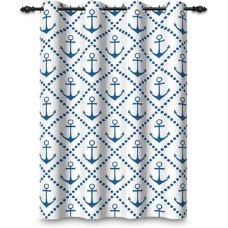 Vorhänge für Kinder - 107 x 160 cm, "Anker"-Vorhang mit Ösen - Marineblau - Maritim - Diagonal gestreift - Thermoisolierend - Blickschutz - Schwarz