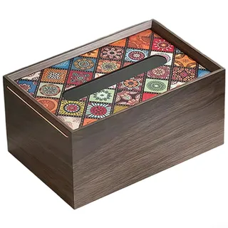 Dekorative Taschentuchbox aus Holz geschnitzt – rechteckige Boxen – rechteckiger Vintage-Tücherhalter Spender – Bohemian-Blumenschnitzerei – Walnussholz Taschentuchhalter