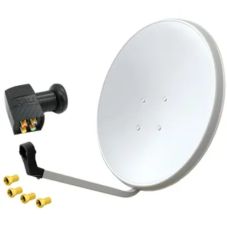 ARLI 60cm HD Sat Anlage Weiß mit Quad LNB + 4x F-Stecker vergoldet - 4 Teilnehmer - Weiß