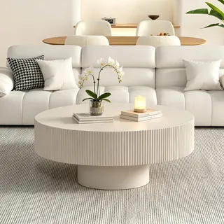 Moderner runder Couchtisch 78.5cm Off-weißer Beistelltisch mit stabilem Standfuß, Runde Couchtische Minimalistischer Akzenttisch für Wohnzimmer & Schlafzimmer – Einfache Montage (Gebrochenes Weiß)