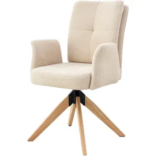 Livetastic Armlehnstuhl, Beige, Holz, Metall, Textil, Eiche, Pappel, massiv, Sperrholz, Flachrohr, 60x94x66 cm, Sitzfläche 360° drehbar, Esszimmer, Stühle, Esszimmerstühle, Armlehnenstühle