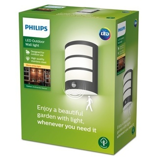 Philips 8719514417656 LED Außen Wandleuchte mit Sensor Python 1x6w | 500lm | 4000k | IP44 - Anthrazit