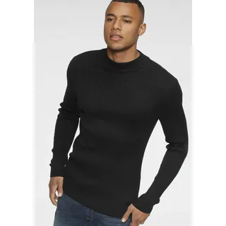 Stehkragenpullover BRUNO BANANI, Herren, Gr. XXL (60/62), schwarz, Feinstrick, Obermaterial: 50% Baumwolle, 50% Polyacryl, Basic, slim fit, Bündchen, Pullover Stehkragenpullover, in Rippstrickoptik