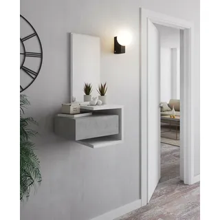 Garderoben Set MOLY mit Spiegel hängendes Regal weiß matt/ Beton optik Garderobe