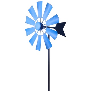 QMCAHCE Retro Garten Windspiel Dual Direction 360 Grad Rotation Kinetic Metall Windmühlen für Outdoor Hof Rasen Garten Windmühle (blau)