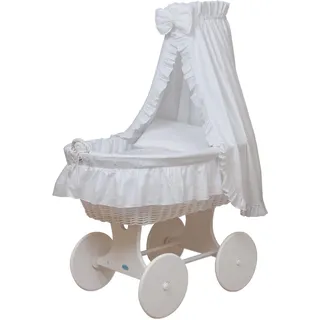 Waldin Stubenwagen-Set mit Ausstattung,XXL,Bollerwgen,komplett,9 Modelle wählbar,Gestell/Räder weiß lackiert,Stoffe weiß