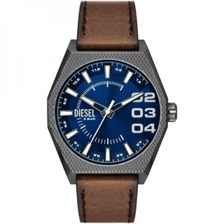 Diesel Herrenuhr Scraper quarz/3 Zeiger Uhrwerk 44mm Gehäusegröße mit einem Lederarmband DZ2189