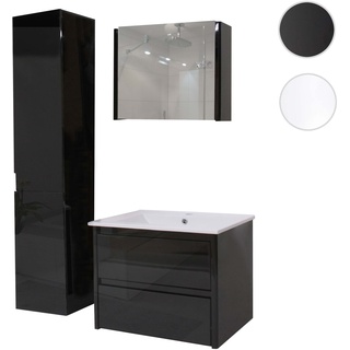 Badezimmerset XL HWC-B19, Waschtisch Spiegelschrank H√§ngeschrank, hochglanz ~ schwarz