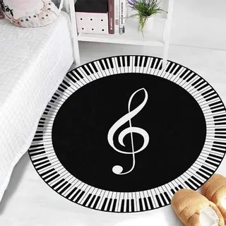 FANSU Runder Teppich, Schwarzer Weißer Vortex Druck 3D Optische Täuschung Moderner Anti-Rutsch Bodenmatte Home Schlafzimmer Büro Wohnzimmer Haustür Art Deco Teppich (Klavier,60cm)