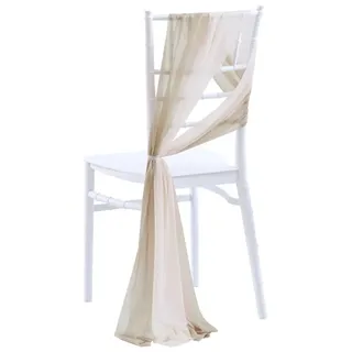 Wisafory 2 Stück Stuhl Husse Hochzeit Stuhlhussen Set Chiffon Stoff Stuhlbezug Stuhlschärpen Dekostoff Stuhl Band Stuhlhusse Dekoration für Hochzeit Zeremonie Event Party Champagner + Weiß