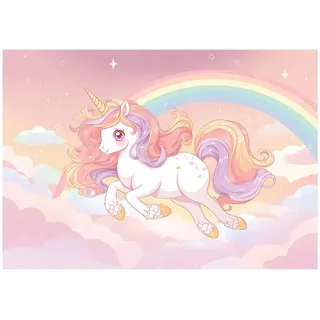 WallArena Fototapete Mädchen Einhorn Rosa 200x140 cm