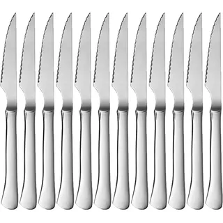 Menax Steakmesser Set 12-teilig aus Edelstahl, Gezackte Tischmesser für Steak, Fleisch, BBQ und Abendessen, Rostfrei, Spülmaschinenfest, Elegantes Messerset für Küche, Restaurant und Grillpartys