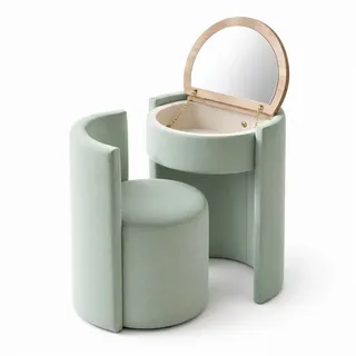 Skye Decor Schminktisch Sedora Minimalist Japandi (Set, 2-St., 2 Teilig Schminktisch mit passendem Stuhl), Kompaktes Design mit integriertem Stauraum und Spiegel grün