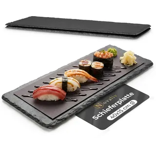 Novaliv 3x Schieferplatten I rechteckig I 40x15x0,5 cm I Sushi Platte Steinteller Schieferplatten Set Schiefer Servierplatten schmall