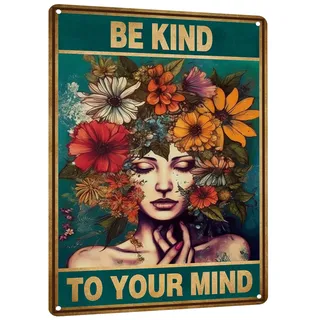 Vintage-Raumdekoration, Boho-Büro-Dekor, "Be Kind to Your Mind", Wandkunst-Schilder, Hippie-Poster für ästhetische Häuser, Retro-Metallschild, 30,5 x 40,6 cm