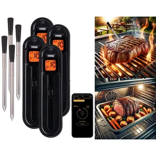 4er-Set kabellose smarte Fleisch-, Braten- & Grill-Thermometer,BT5,App