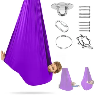 Hängematte, Therapieschaukel für Kinder, Sensorische Schaukel für Autismus SPD ADHS, Kuschelschaukel für drinnen und draußen, Lila - Lila