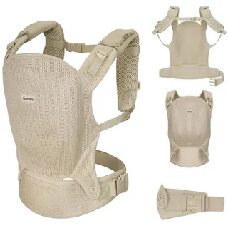 lionelo Babytrage Margareet AIR (Set, Babytrage mit Zubehör), 3 Positionen/Panelverstellung/Mesh/leicht/ab 4M/20kg beige