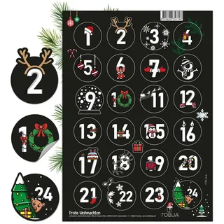 TOBJA befüllbarer Adventskalender Adventskalender Zahlen 1-24, schwarze Adventsaufkleber, Aufkleber Advent Weihnachten. Sticker Nummern Zahlenaufkleber