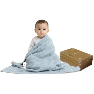 Little Dedi Baby-Strickdecke aus 100% Bio-Baumwolle mit Geschenkbox – Weiche Decke für Kleinkinder, Wiege & Kinderwagen – Neutrale Puck- und Empfangsdecke für Neugeborene, 80x100 cm, Babyblau